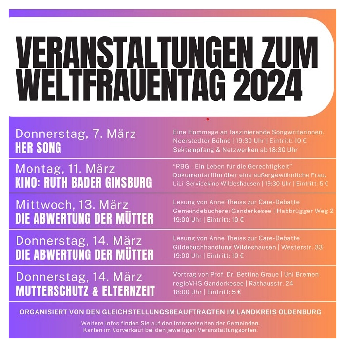 Plakat Veranstaltungen Weltfrauentag.png © Landkreis Oldenburg