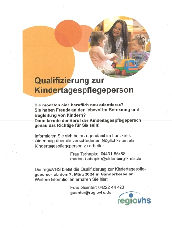 Qualifizierung zur Kindertagespflege Herbst 2023 © Landkreis Oldenburg
